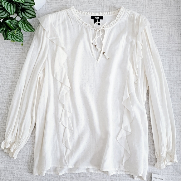 🆕️Paige Women's Ivory White Ruffle Rayon Top SZ Large - Picture 7 of 13